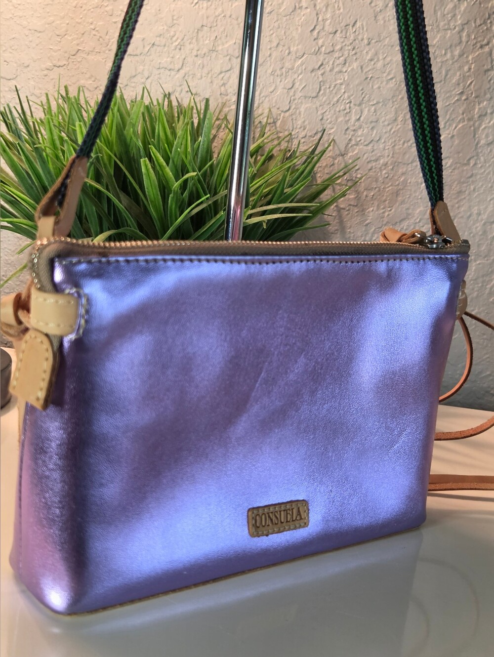 SOLD***Consuela Val Midtown Crossbody Purple Metallic Zebra Embroidered - Picture 6 of 16